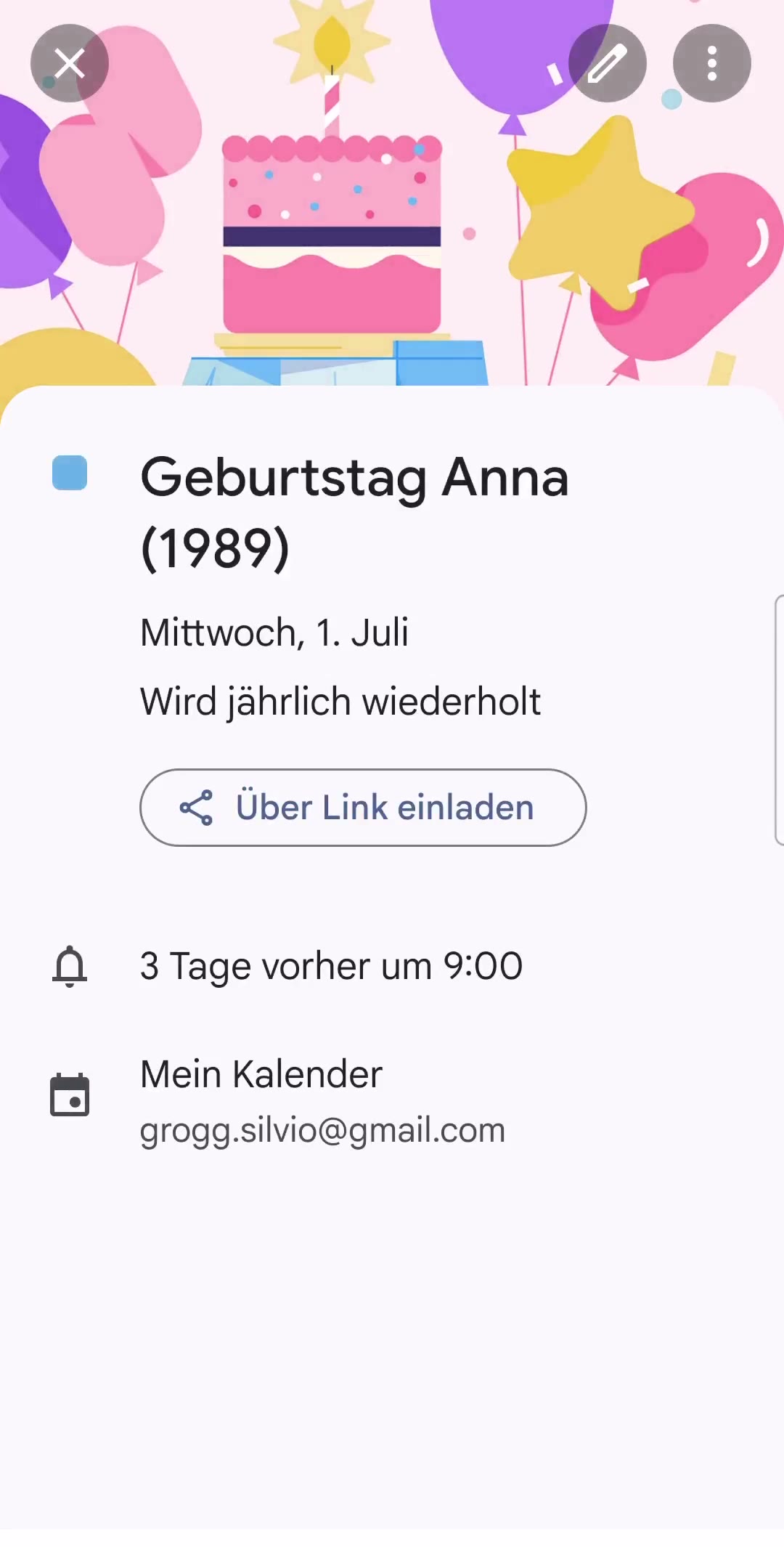Geburtstag Anna im Google Kalender