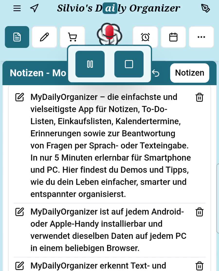 App liest die Notizenliste vor – Vorlesefunktion